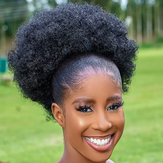 Large Afro Synthetic Puff Drawstring Ponytail 10 Inch Short Kinky Curly Hair Ponytail Hair Extensions with 2 Clips
