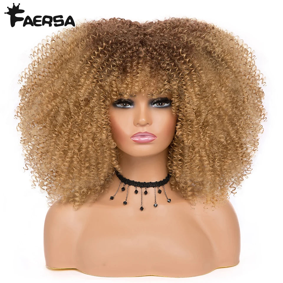 Short Hair Afro Kinky Curly Wig for Black Women Cosplay Blonde Synthetic Natural Red Wigs African Ombre Hightemperature