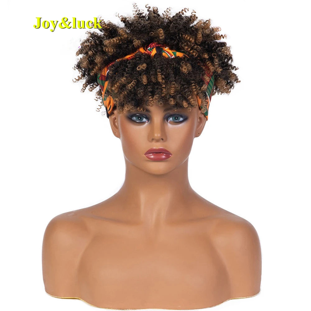 Headband Synthetic Wig Short Afro Kinky Curly Hair Wigs for Black Women Fluffy Curls Hairband African Turban Wrap Hair