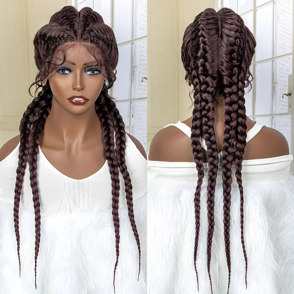 Synthetic Lace Wigs Braided Wigs with Baby Hair Long 26 Inches Box Braids Wig for Black Women Lace Front Afro Hair Wigs