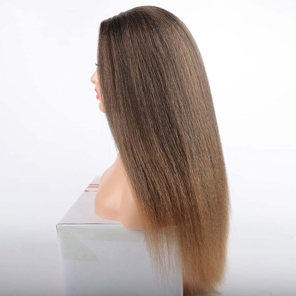 Kinky Straight Wigs for Black Women - Long, Straight, Kinky Afro Synthetic Middle Part Wigs