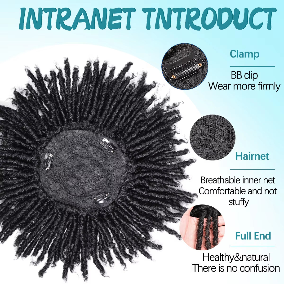 Short Crochet Wigs Synthetic Clips in Hair Toupee Extensions Afro Synthetic Braided Half Wig Dreadlock Hairpieces for Men Women