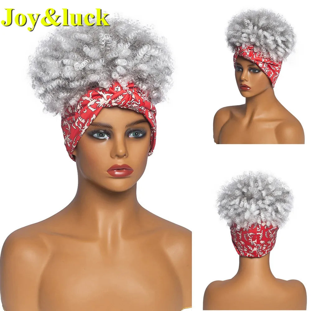 Headband Synthetic Wig Short Afro Kinky Curly Hair Wigs for Black Women Fluffy Curls Hairband African Turban Wrap Hair