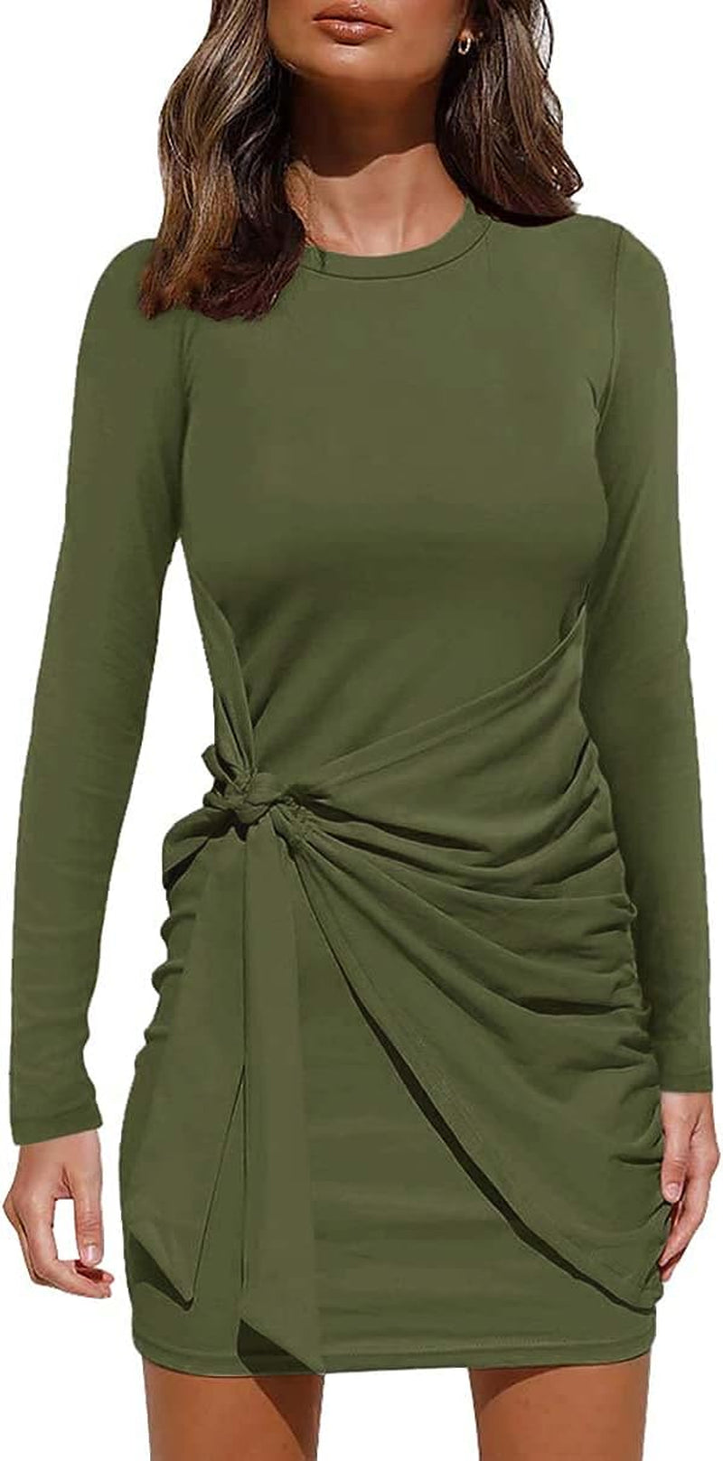 Womens Casual Long Sleeve T Shirt Dress 2022 Fashion Crewneck Mini Wrap Dress