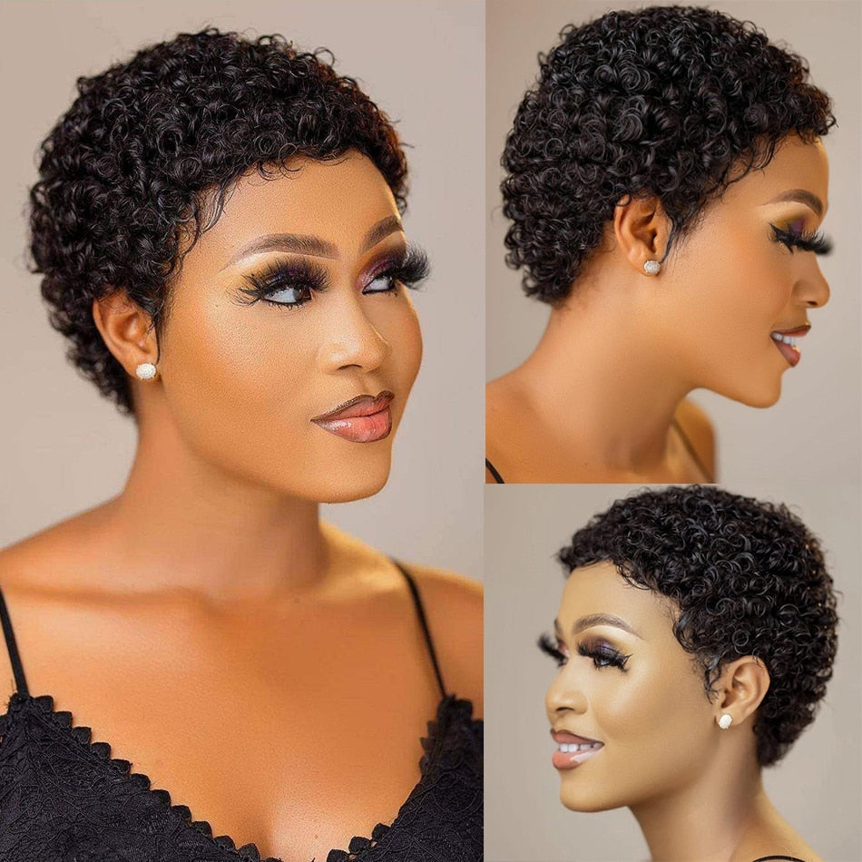 Short Afro Kinky Curly Wigs for Women Human Hair Malaysian Remy Hair 180% Density Human Hair Wigs Glueless Machine Made Wig