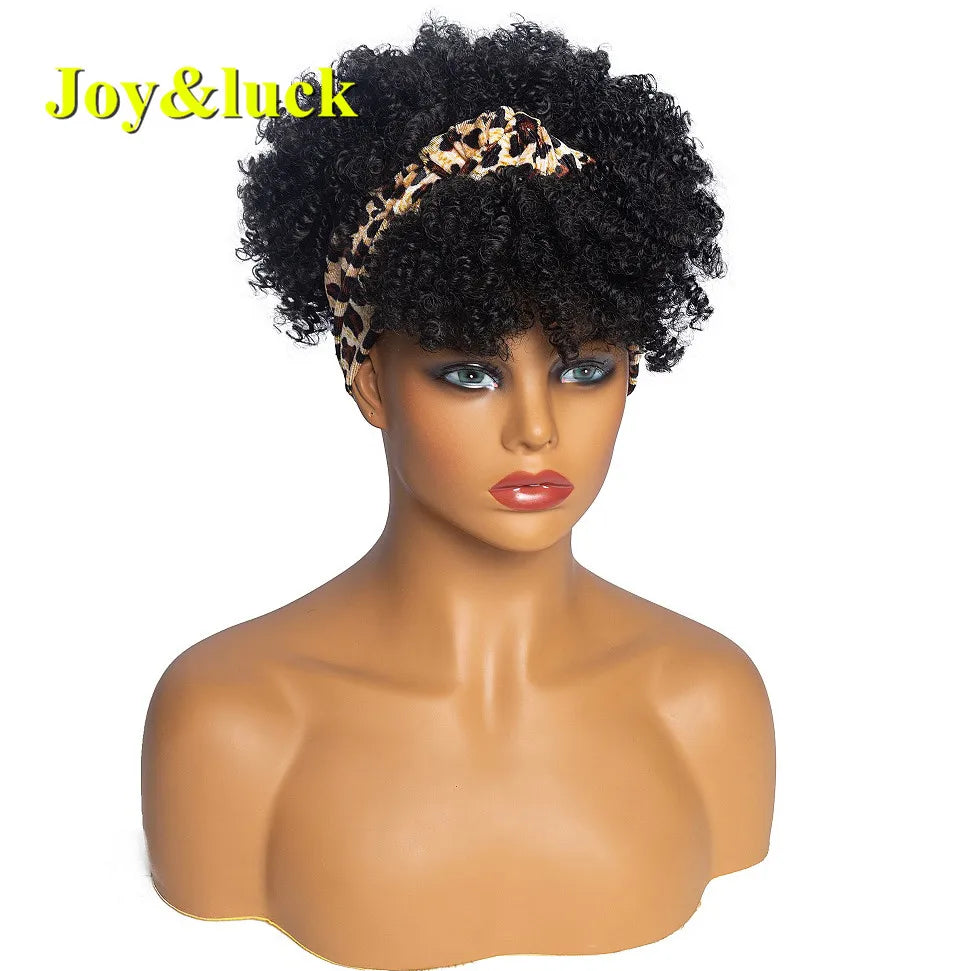 Headband Synthetic Wig Short Afro Kinky Curly Hair Wigs for Black Women Fluffy Curls Hairband African Turban Wrap Hair