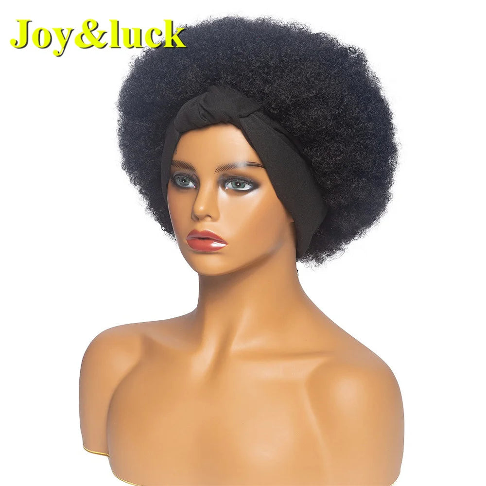 Headband Synthetic Wig Short Afro Kinky Curly Hair Wigs for Black Women Fluffy Curls Hairband African Turban Wrap Hair