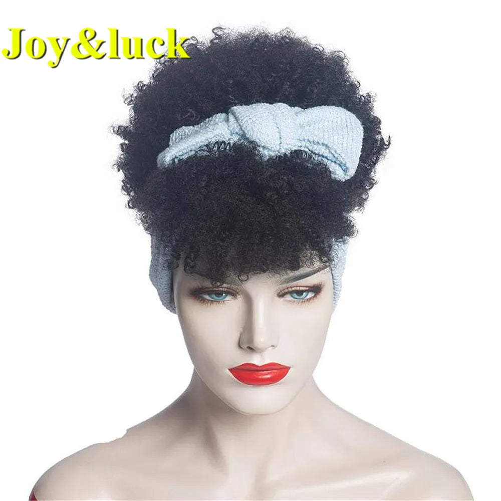 Headband Synthetic Wig Short Afro Kinky Curly Hair Wigs for Black Women Fluffy Curls Hairband African Turban Wrap Hair