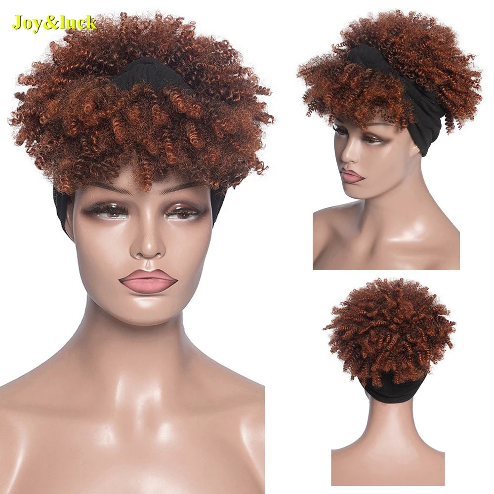 Headband Synthetic Wig Short Afro Kinky Curly Hair Wigs for Black Women Fluffy Curls Hairband African Turban Wrap Hair