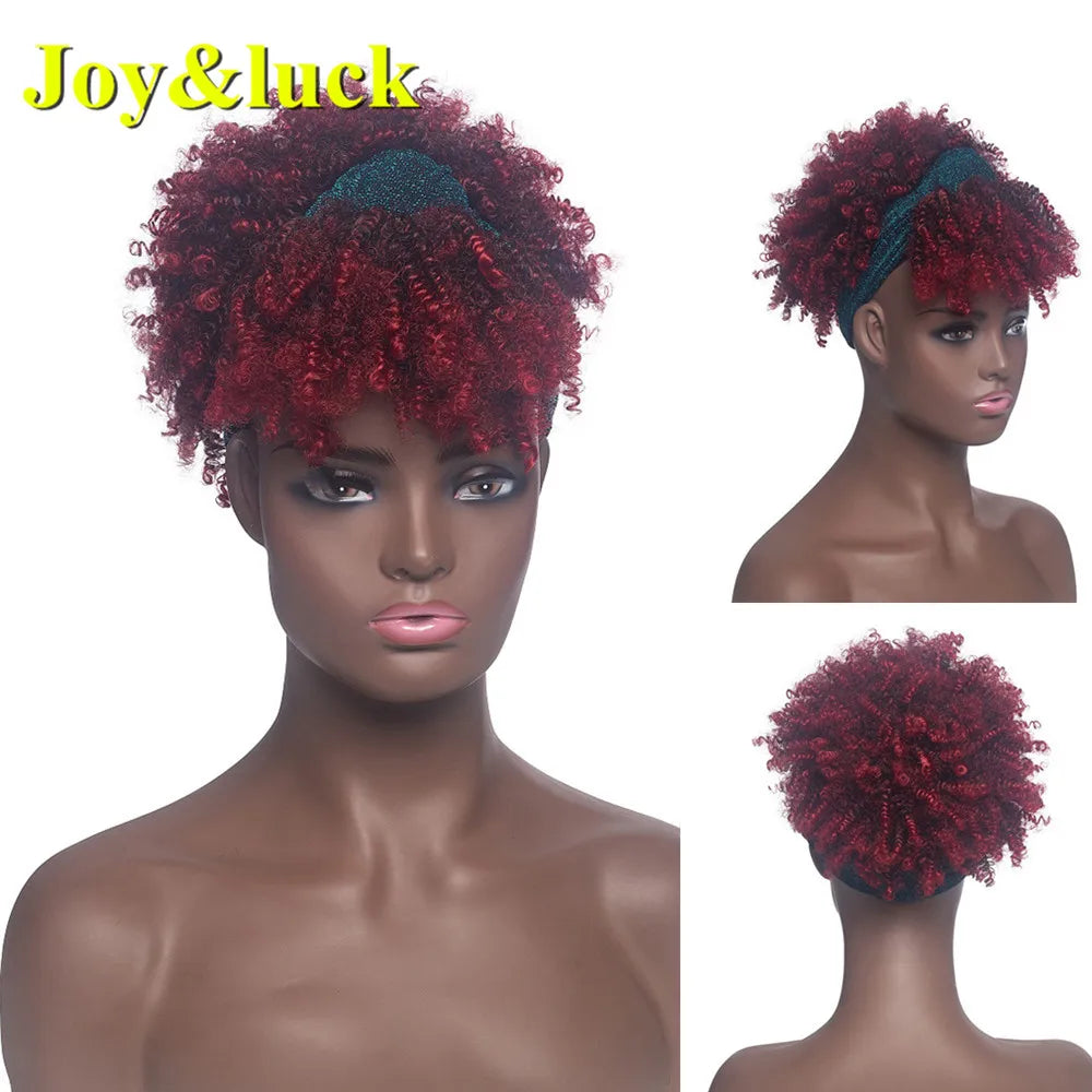 Headband Synthetic Wig Short Afro Kinky Curly Hair Wigs for Black Women Fluffy Curls Hairband African Turban Wrap Hair
