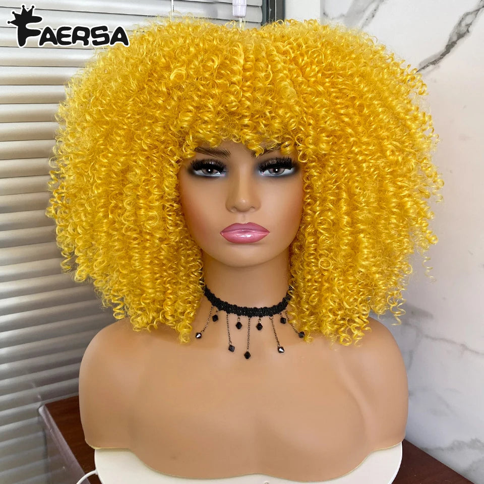 Short Hair Afro Kinky Curly Wig for Black Women Cosplay Blonde Synthetic Natural Red Wigs African Ombre Hightemperature