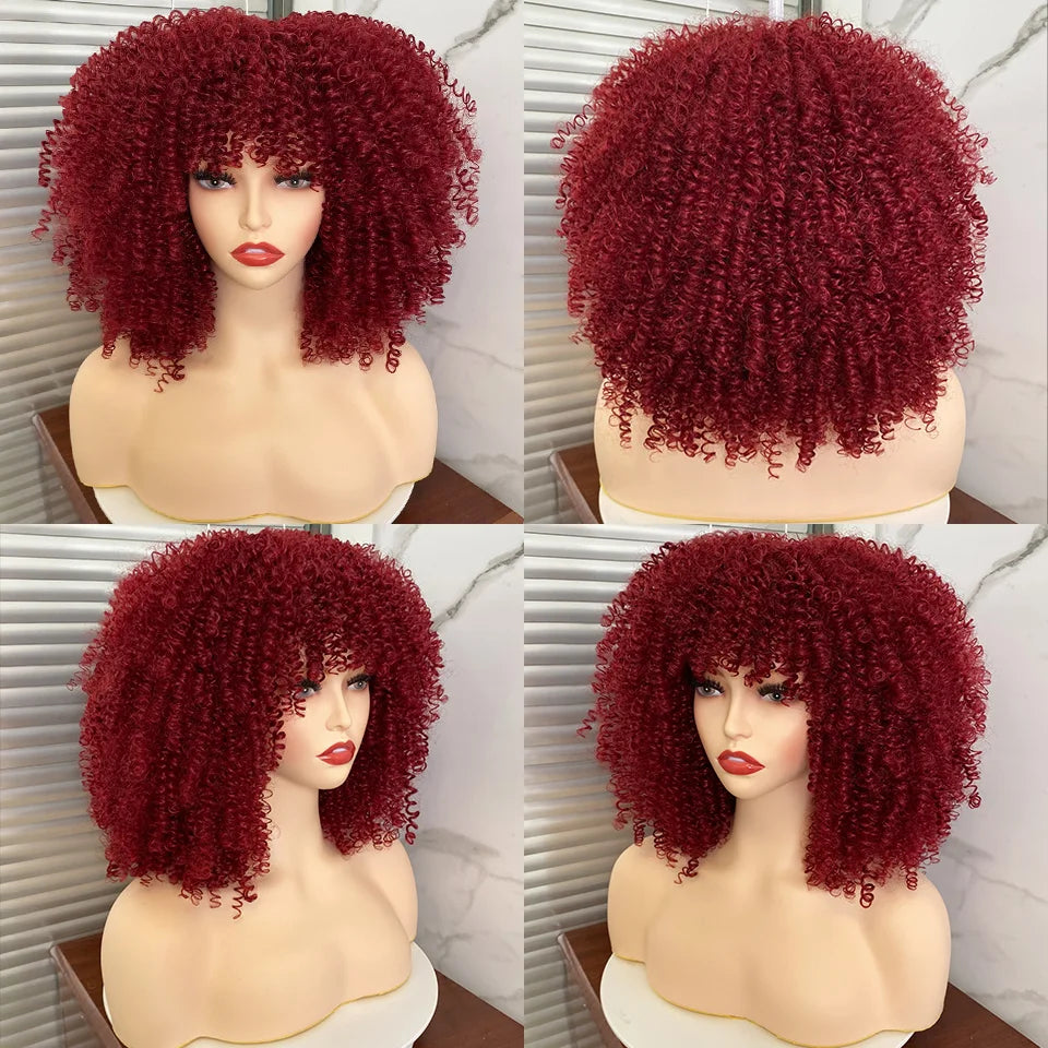 Short Hair Afro Kinky Curly Wig for Black Women Cosplay Blonde Synthetic Natural Red Wigs African Ombre Hightemperature