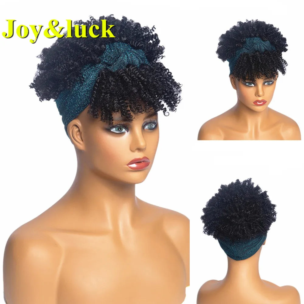 Headband Synthetic Wig Short Afro Kinky Curly Hair Wigs for Black Women Fluffy Curls Hairband African Turban Wrap Hair