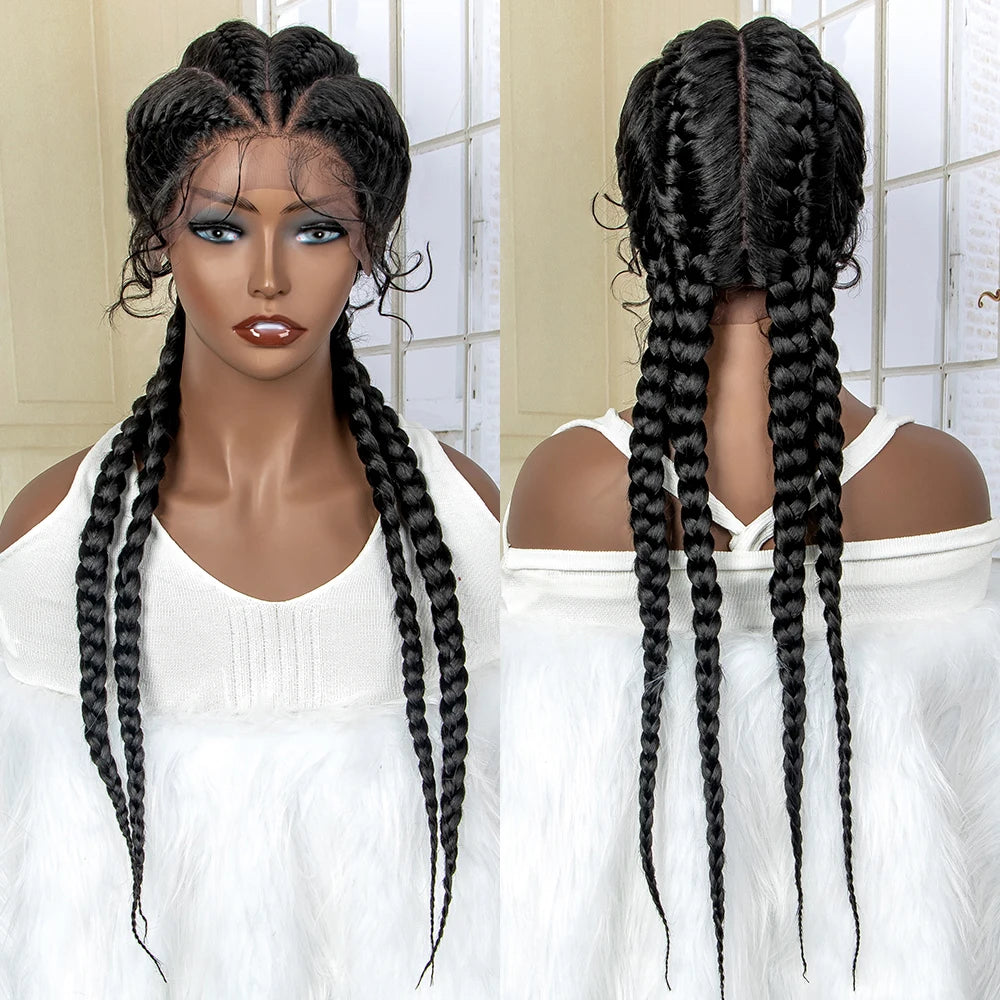 Synthetic Lace Wigs Braided Wigs with Baby Hair Long 26 Inches Box Braids Wig for Black Women Lace Front Afro Hair Wigs