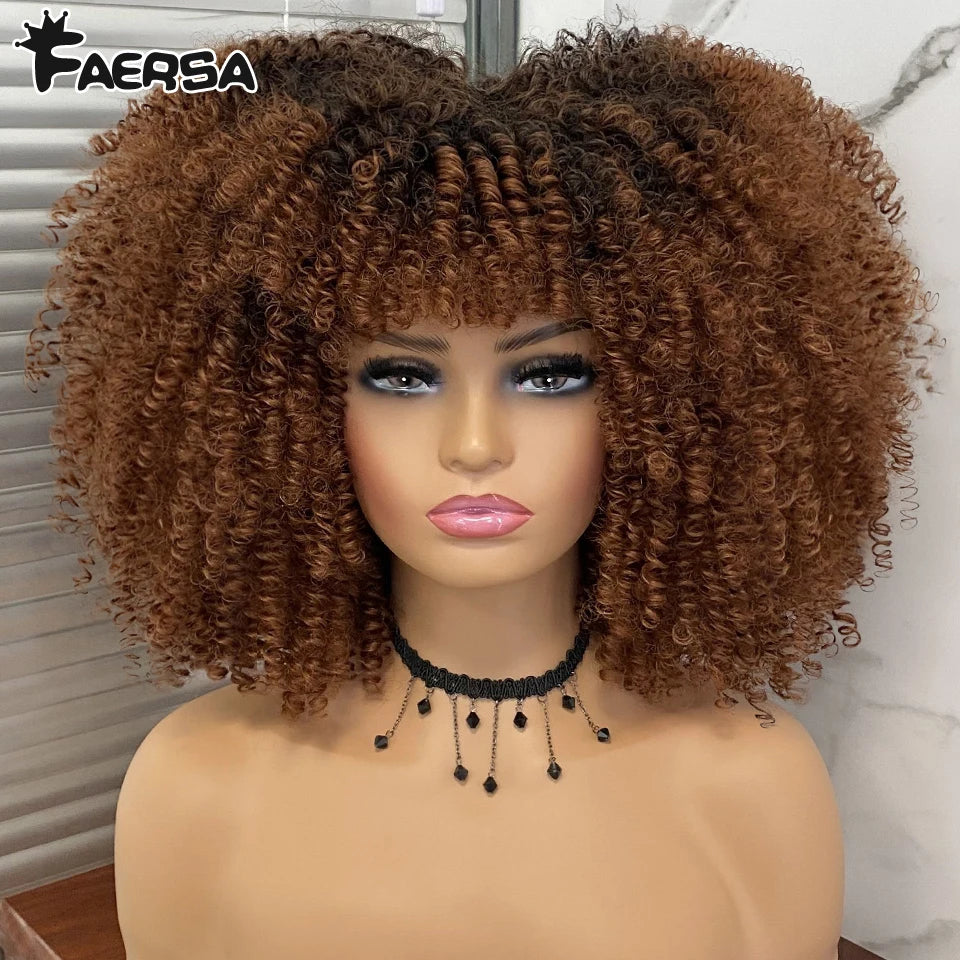 Short Hair Afro Kinky Curly Wig for Black Women Cosplay Blonde Synthetic Natural Red Wigs African Ombre Hightemperature