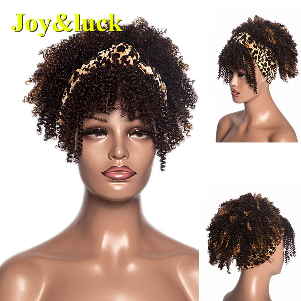 Headband Synthetic Wig Short Afro Kinky Curly Hair Wigs for Black Women Fluffy Curls Hairband African Turban Wrap Hair