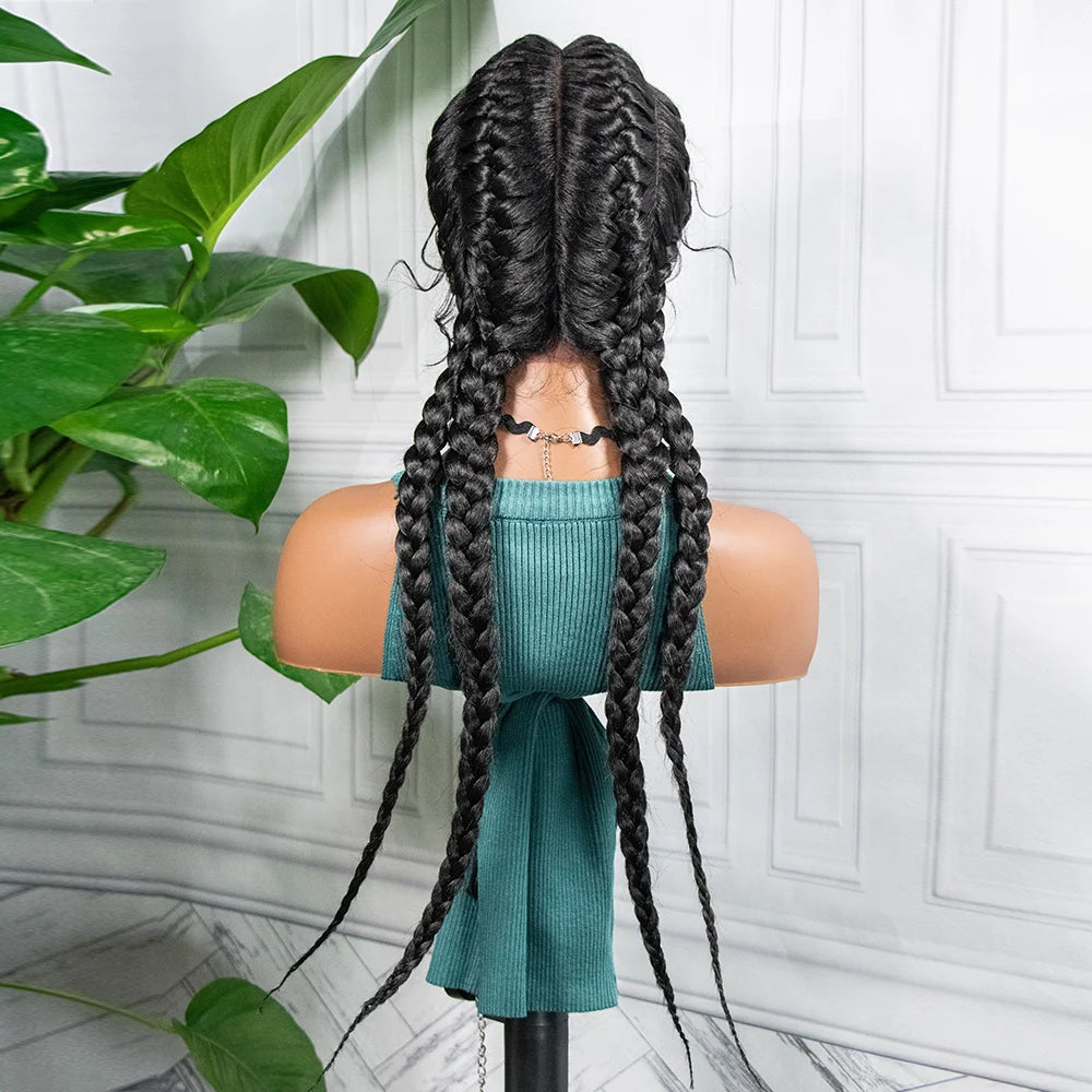 Synthetic Lace Wigs Braided Wigs with Baby Hair Long 26 Inches Box Braids Wig for Black Women Lace Front Afro Hair Wigs