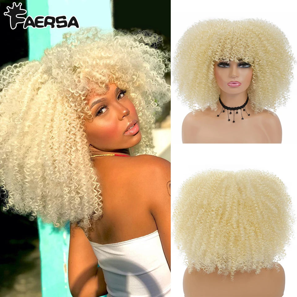 Short Hair Afro Kinky Curly Wig for Black Women Cosplay Blonde Synthetic Natural Red Wigs African Ombre Hightemperature