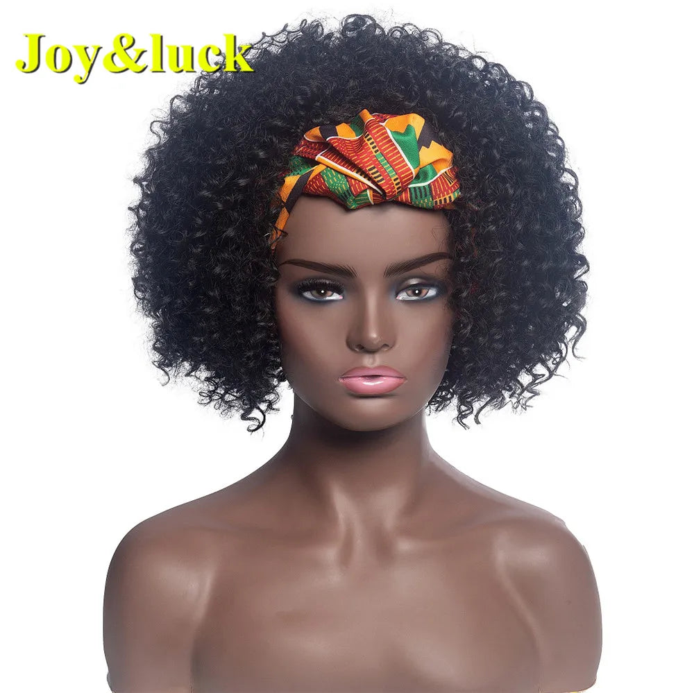 Headband Synthetic Wig Short Afro Kinky Curly Hair Wigs for Black Women Fluffy Curls Hairband African Turban Wrap Hair