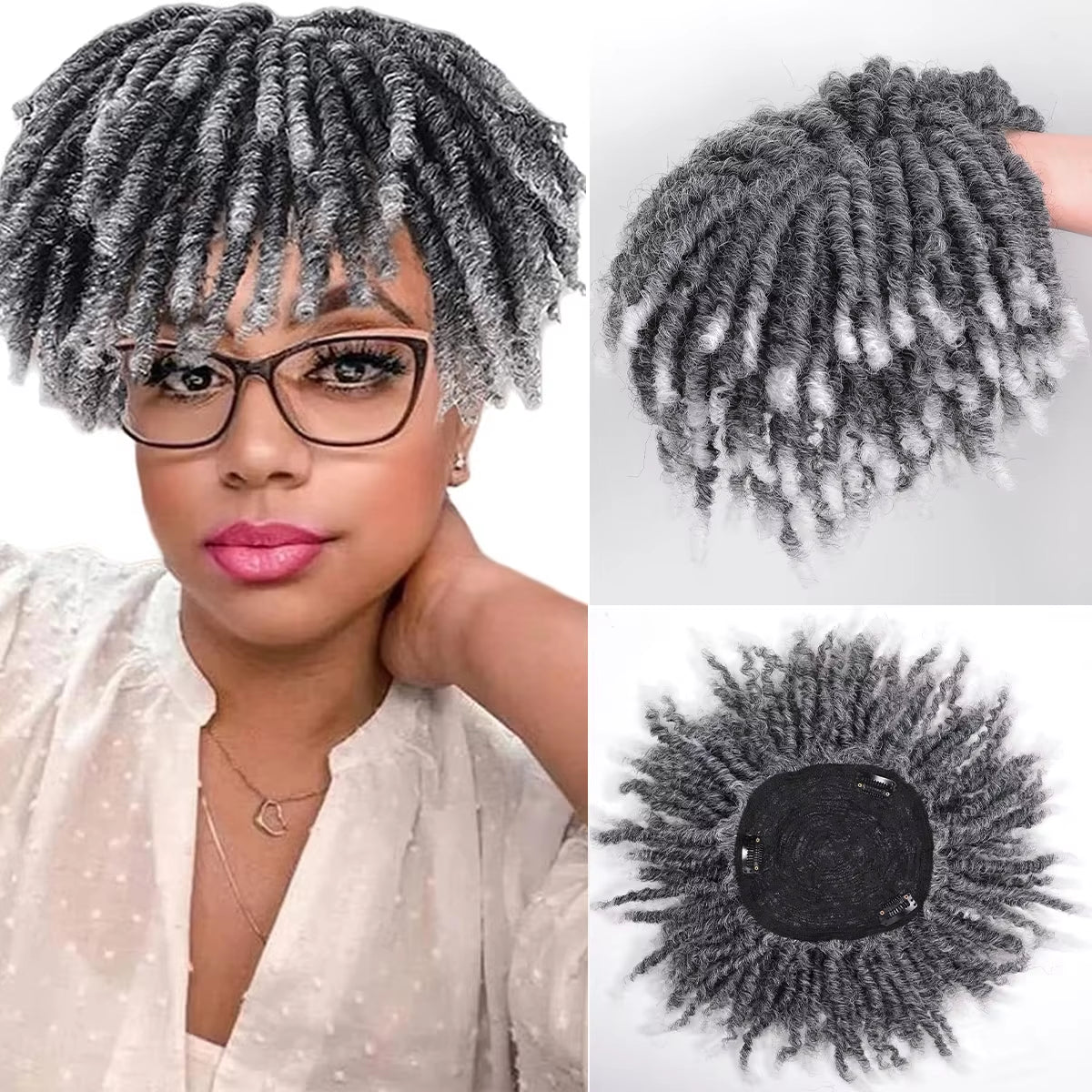 Short Crochet Wigs Synthetic Clips in Hair Toupee Extensions Afro Synthetic Braided Half Wig Dreadlock Hairpieces for Men Women