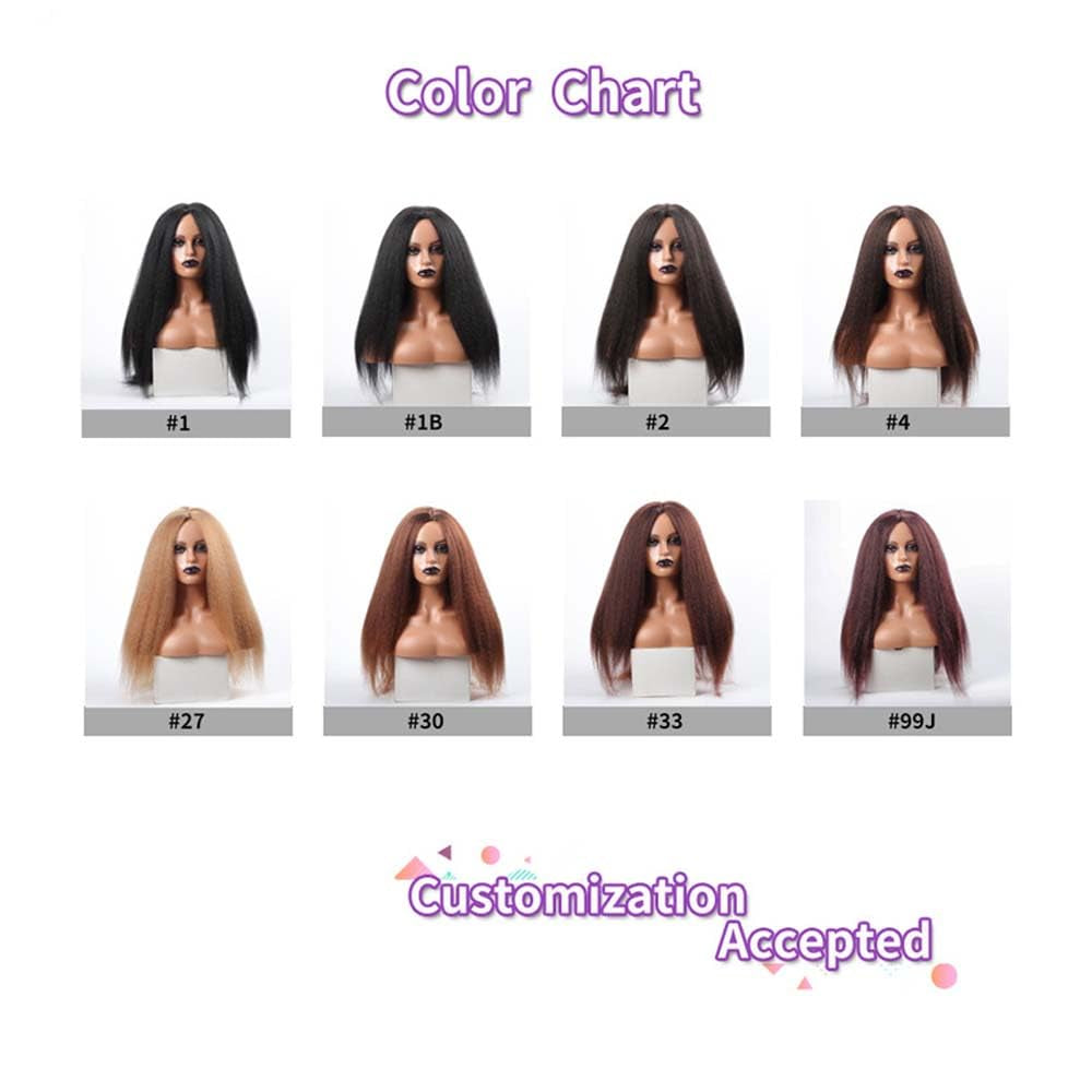 Kinky Straight Wigs for Black Women - Long, Straight, Kinky Afro Synthetic Middle Part Wigs