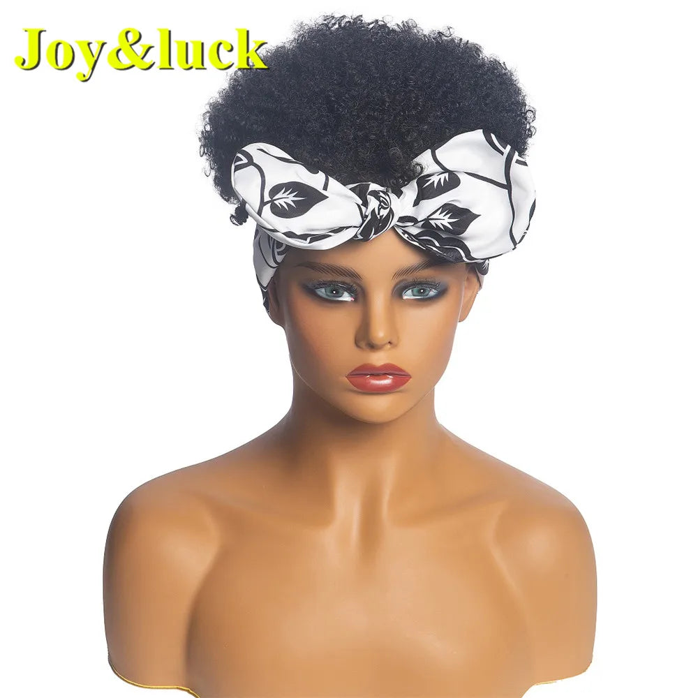 Headband Synthetic Wig Short Afro Kinky Curly Hair Wigs for Black Women Fluffy Curls Hairband African Turban Wrap Hair