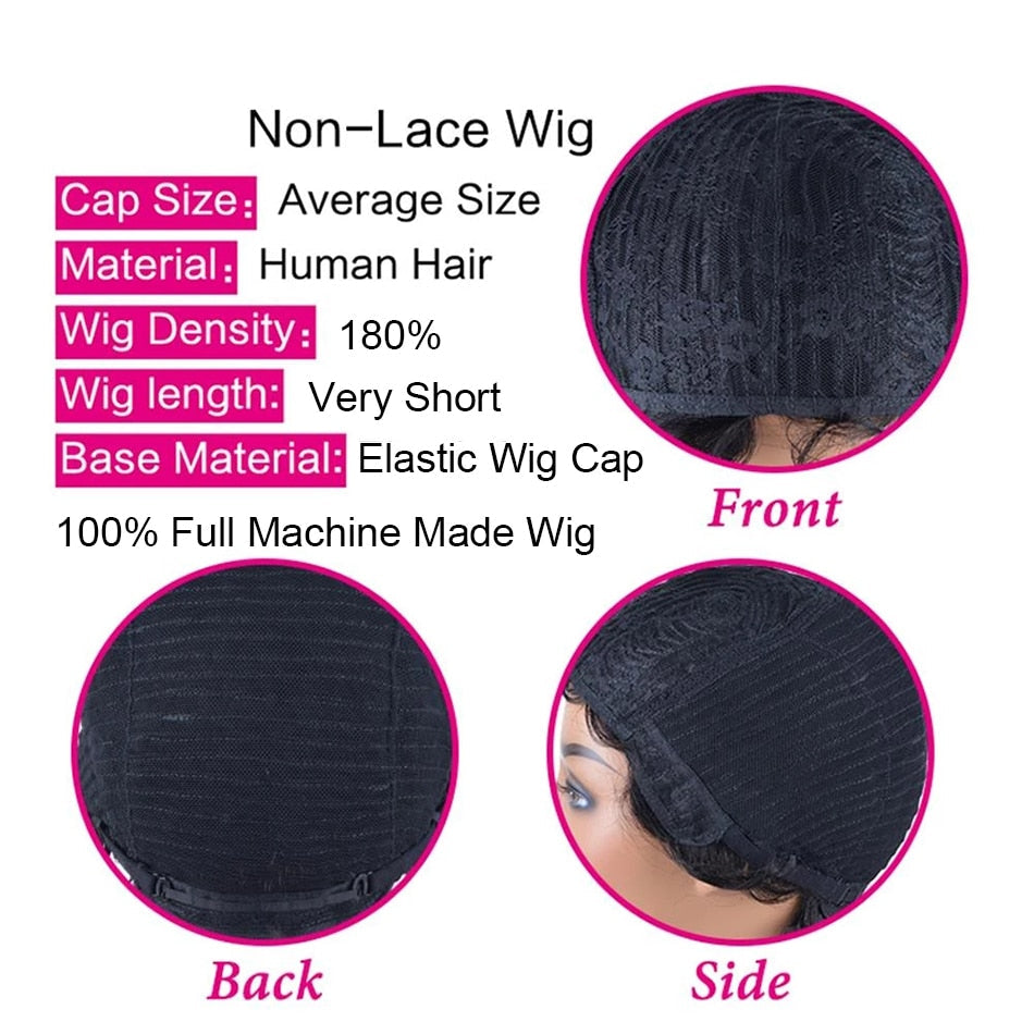 Short Afro Kinky Curly Wigs for Women Human Hair Malaysian Remy Hair 180% Density Human Hair Wigs Glueless Machine Made Wig