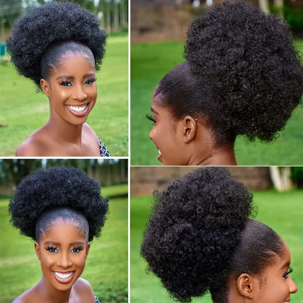 Large Afro Synthetic Puff Drawstring Ponytail 10 Inch Short Kinky Curly Hair Ponytail Hair Extensions with 2 Clips