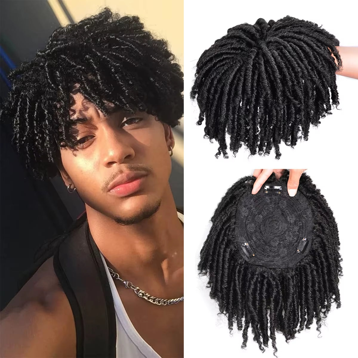 Short Crochet Wigs Synthetic Clips in Hair Toupee Extensions Afro Synthetic Braided Half Wig Dreadlock Hairpieces for Men Women