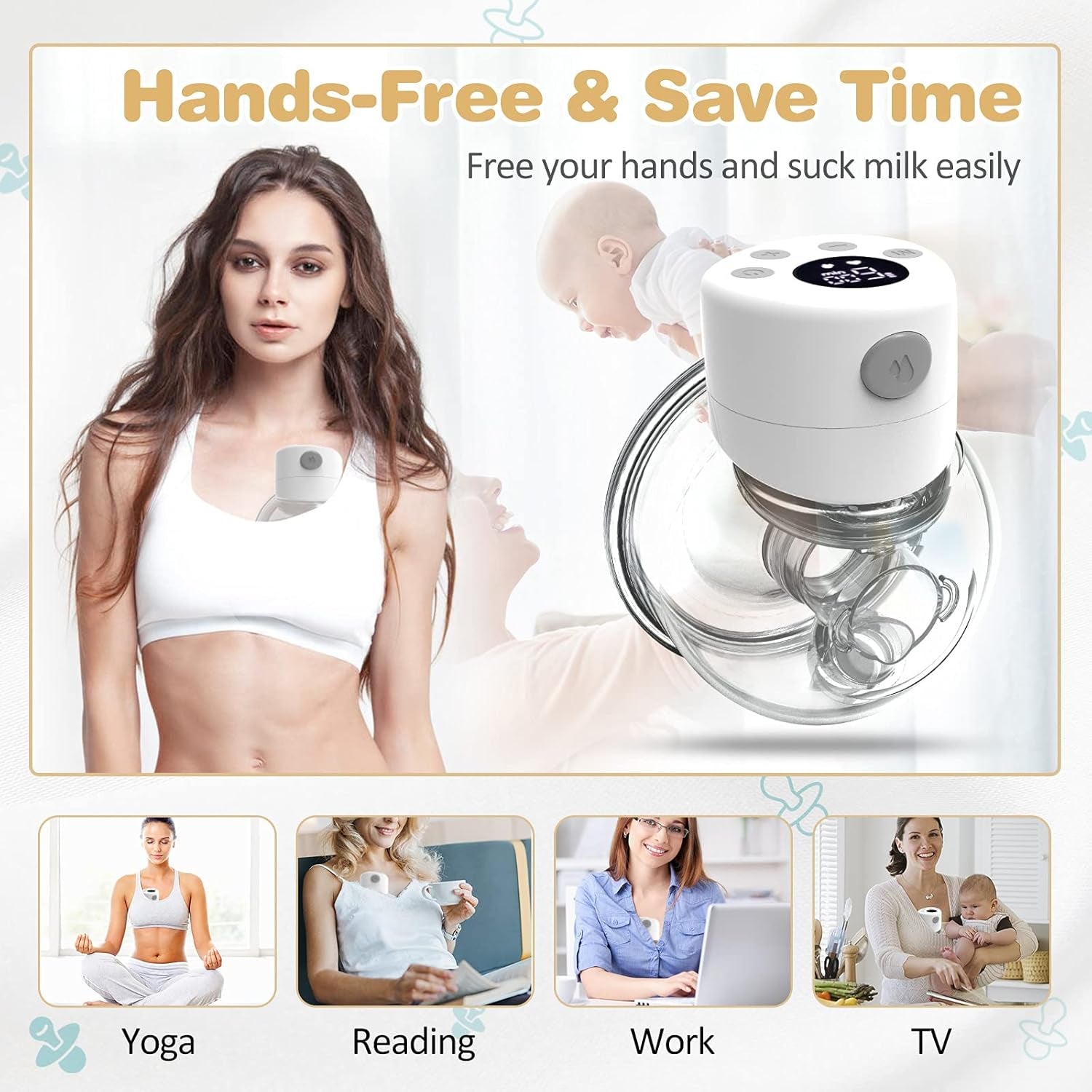 Electric Wearable Breast Pump, Hands Free Electric Breast Pump, Portable Breastfeeding Can Be Worn In-Bra, Spill-Proof Ultra-Quiet Pain Free, 2 Mode & 9 Levels, LCD Display - 17/19/21/24Mm