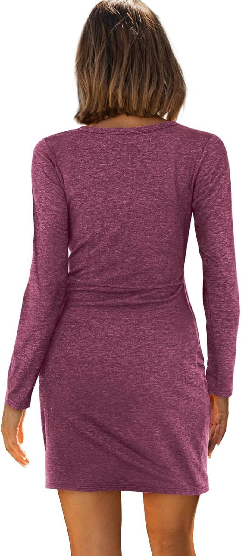 Womens Dresses V Neck Long Sleeve Curved Bodycon T Shirt Dresses Burgundy M