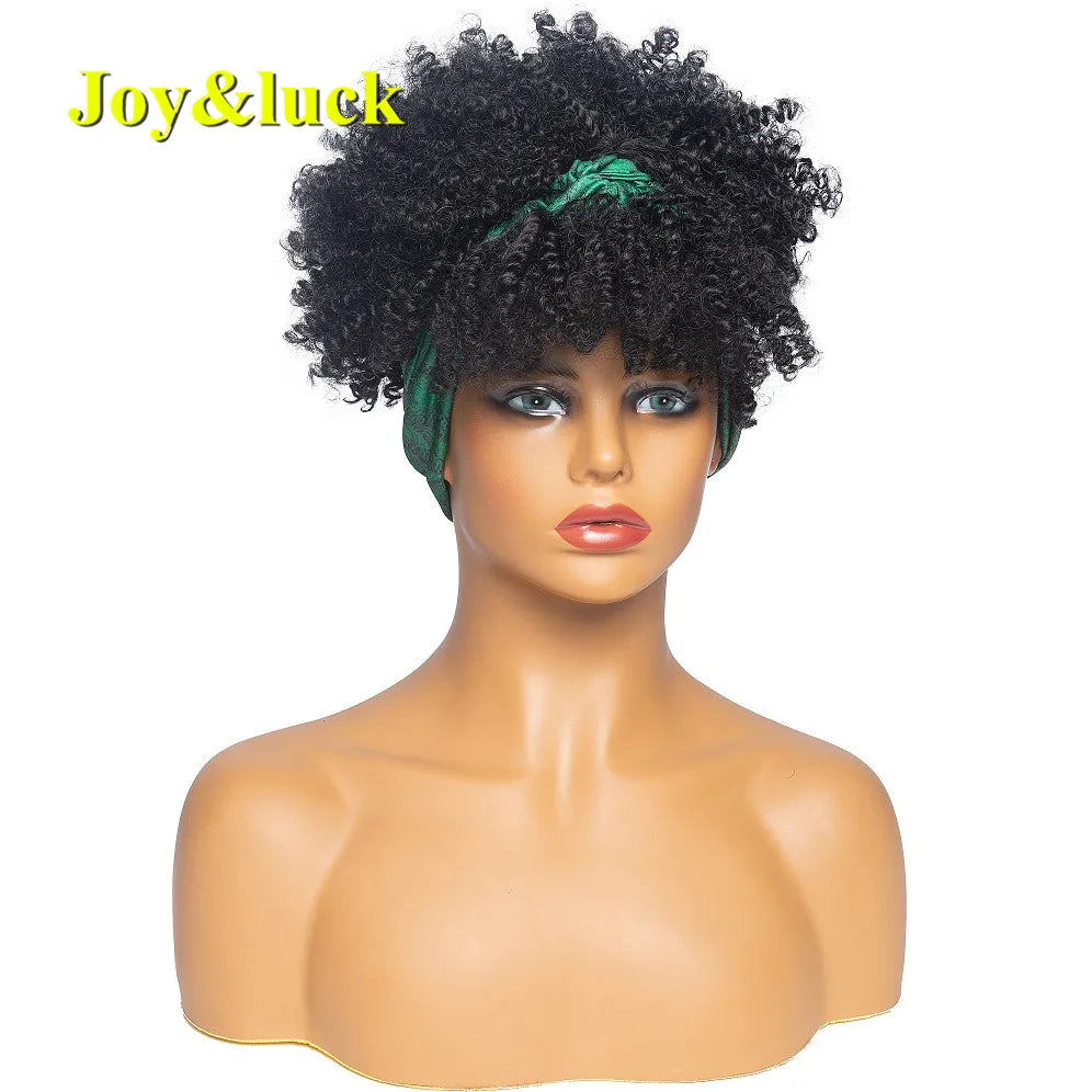 Headband Synthetic Wig Short Afro Kinky Curly Hair Wigs for Black Women Fluffy Curls Hairband African Turban Wrap Hair