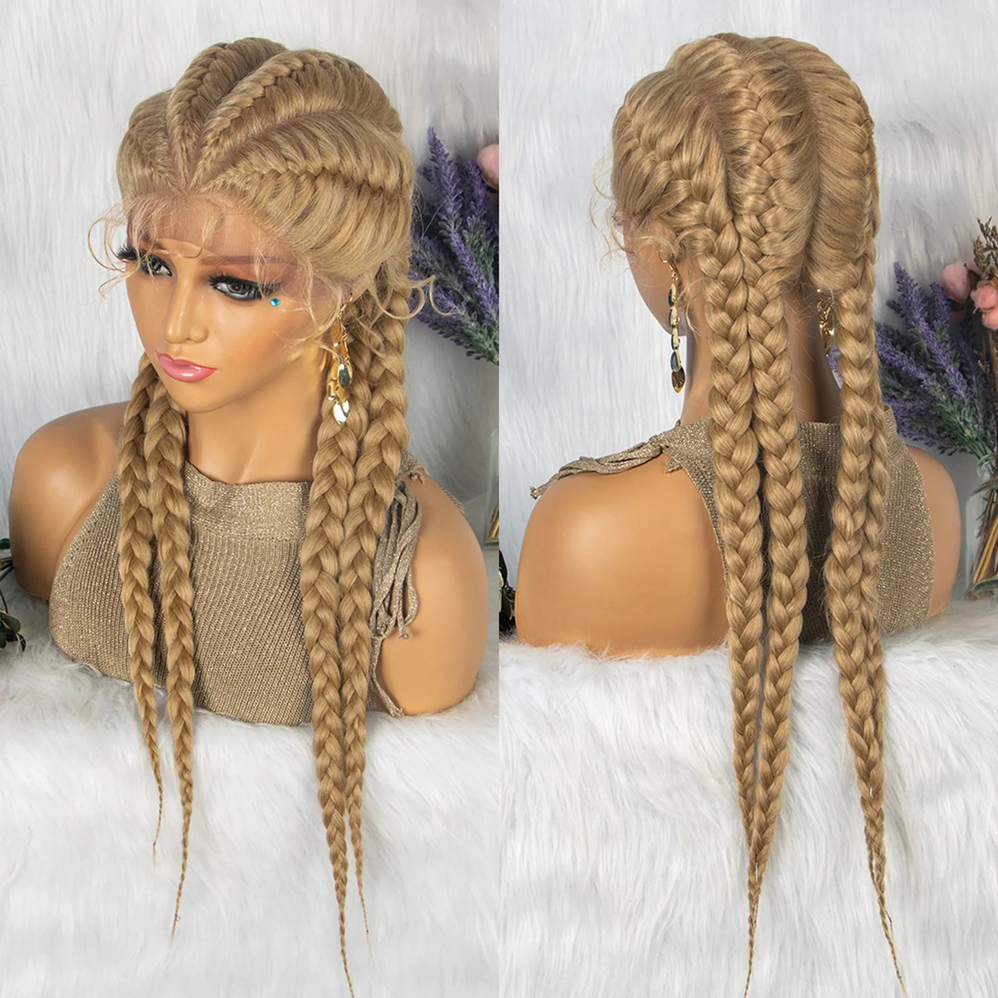 Synthetic Lace Wigs Braided Wigs with Baby Hair Long 26 Inches Box Braids Wig for Black Women Lace Front Afro Hair Wigs