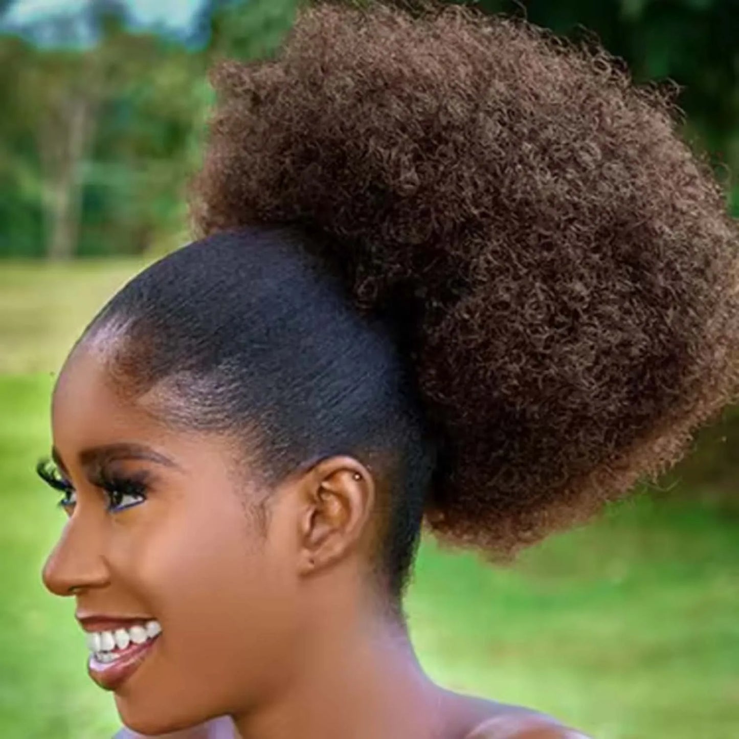 Large Afro Synthetic Puff Drawstring Ponytail 10 Inch Short Kinky Curly Hair Ponytail Hair Extensions with 2 Clips