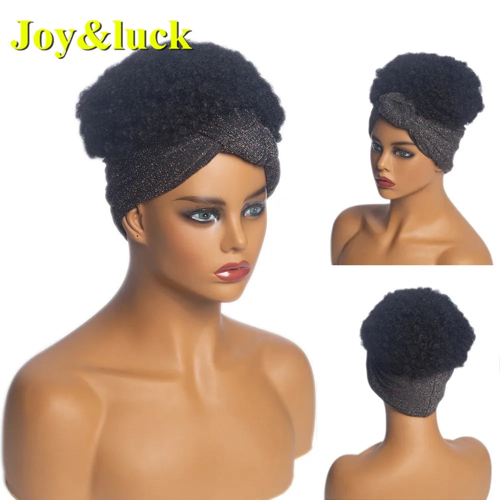 Headband Synthetic Wig Short Afro Kinky Curly Hair Wigs for Black Women Fluffy Curls Hairband African Turban Wrap Hair