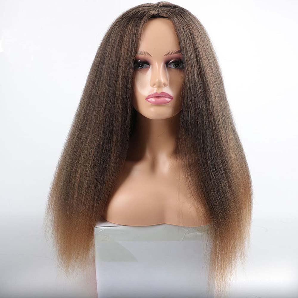 Kinky Straight Wigs for Black Women - Long, Straight, Kinky Afro Synthetic Middle Part Wigs
