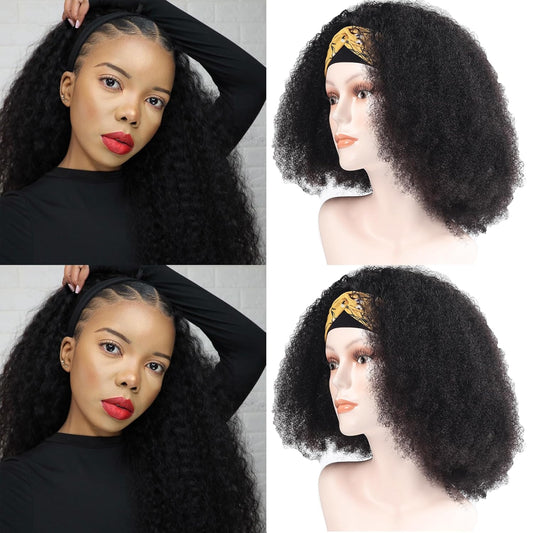 16Inch Afro Kinky Curly Headband Human Hair Wigs for Black Women Glueless None Lace Front Wigs 150% Density Brazilian Virgin Headband Wigs