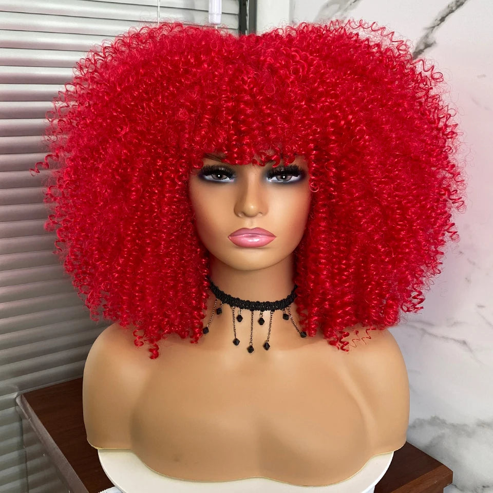 Short Hair Afro Kinky Curly Wig for Black Women Cosplay Blonde Synthetic Natural Red Wigs African Ombre Hightemperature