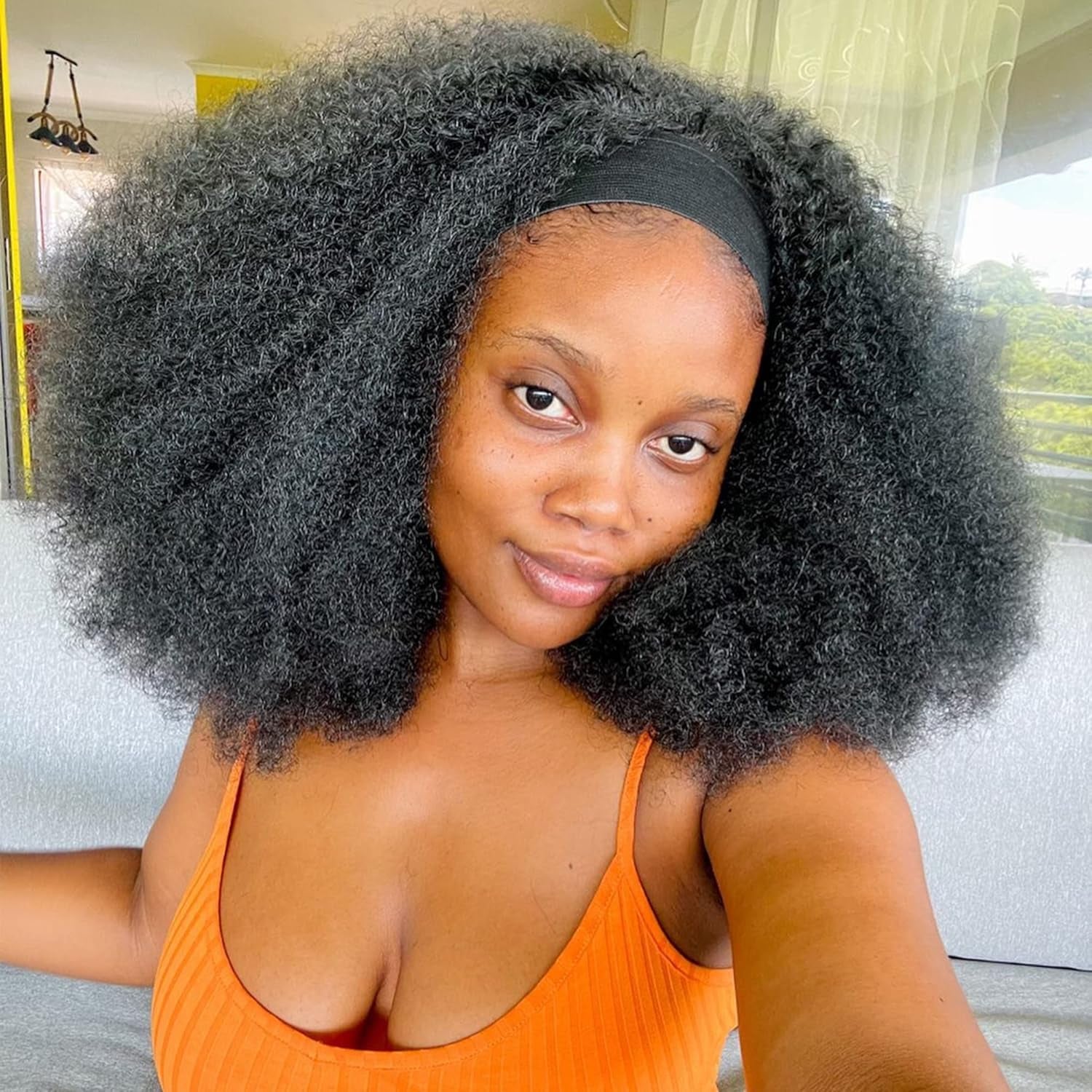 16Inch Afro Kinky Curly Headband Human Hair Wigs for Black Women Glueless None Lace Front Wigs 150% Density Brazilian Virgin Headband Wigs