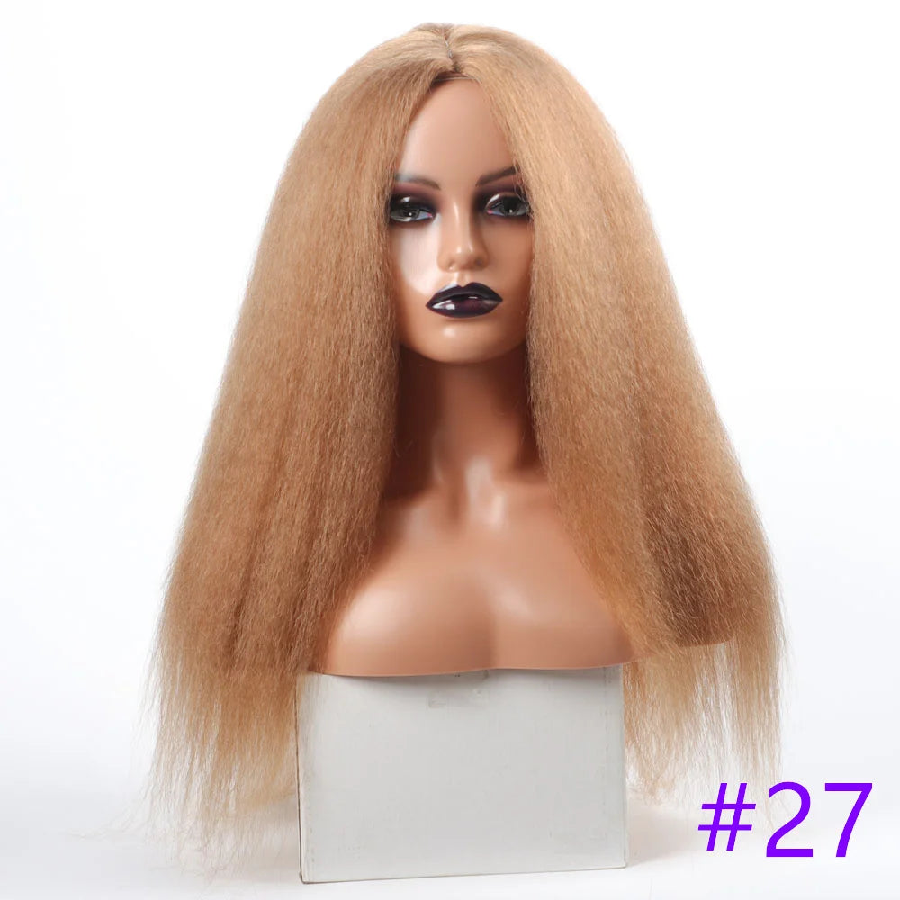 Long Kinky Straight Synthetic Wigs for Black Women Black Brown Blonde Ginger Red White Hair Afro Wigs Synthetic STW Hair Wigs