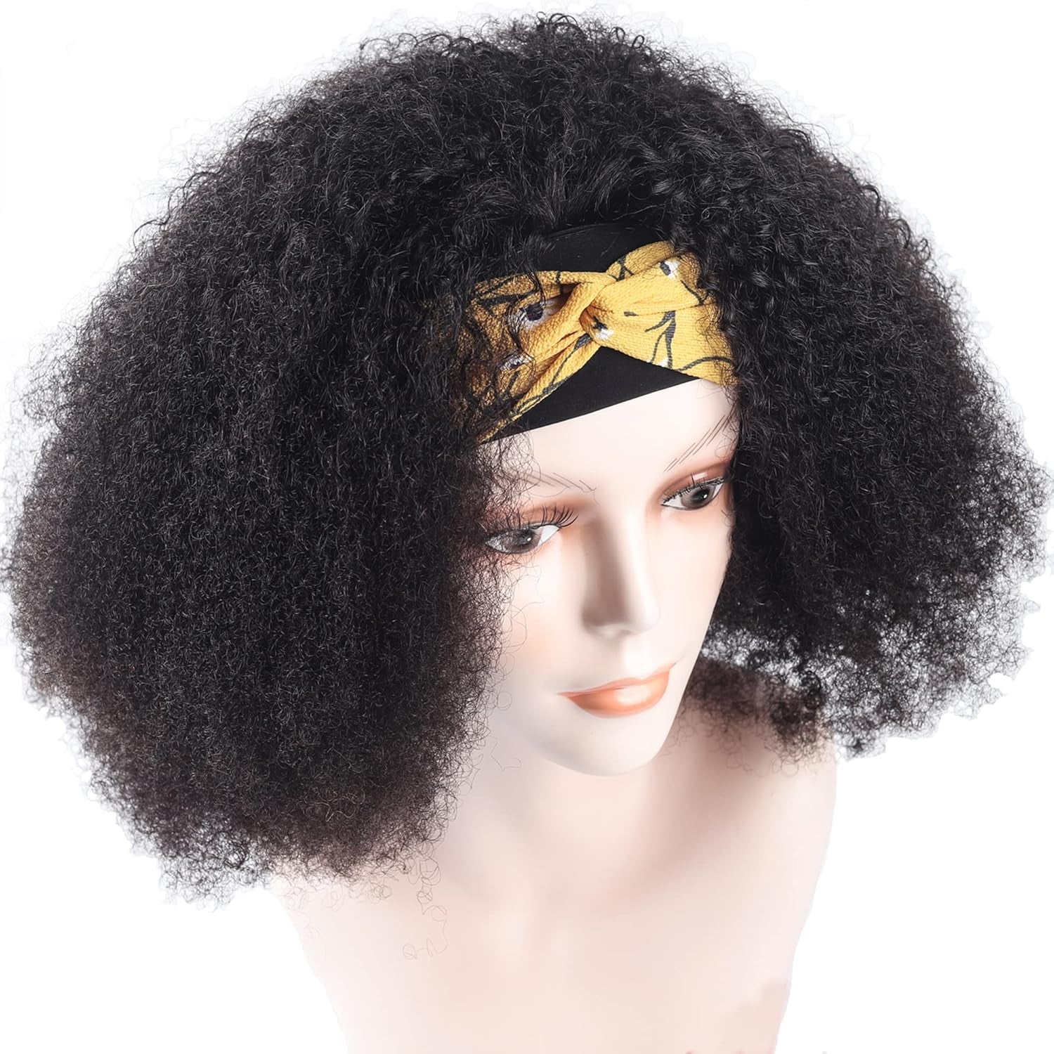 16Inch Afro Kinky Curly Headband Human Hair Wigs for Black Women Glueless None Lace Front Wigs 150% Density Brazilian Virgin Headband Wigs