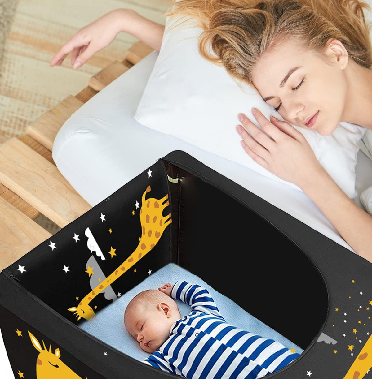 Blackout Cover for Pack N Play, Portable Breathable Crib Tent to Block 90% of Light for Indoor Outdoor Travel, Stretch up to 48×39 Inches