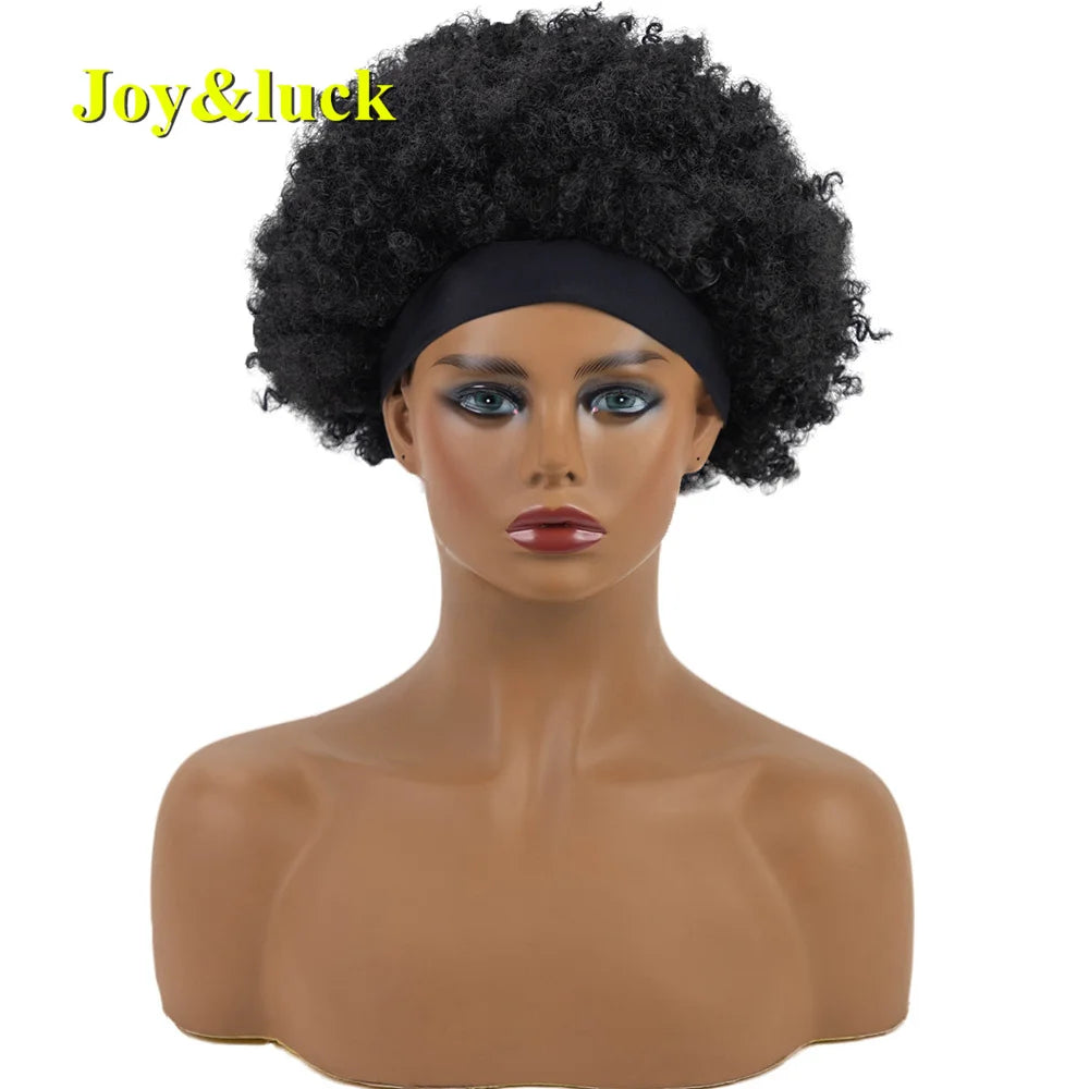 Headband Synthetic Wig Short Afro Kinky Curly Hair Wigs for Black Women Fluffy Curls Hairband African Turban Wrap Hair