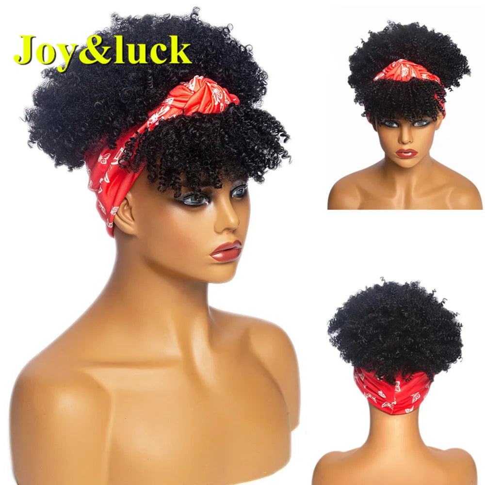 Headband Synthetic Wig Short Afro Kinky Curly Hair Wigs for Black Women Fluffy Curls Hairband African Turban Wrap Hair