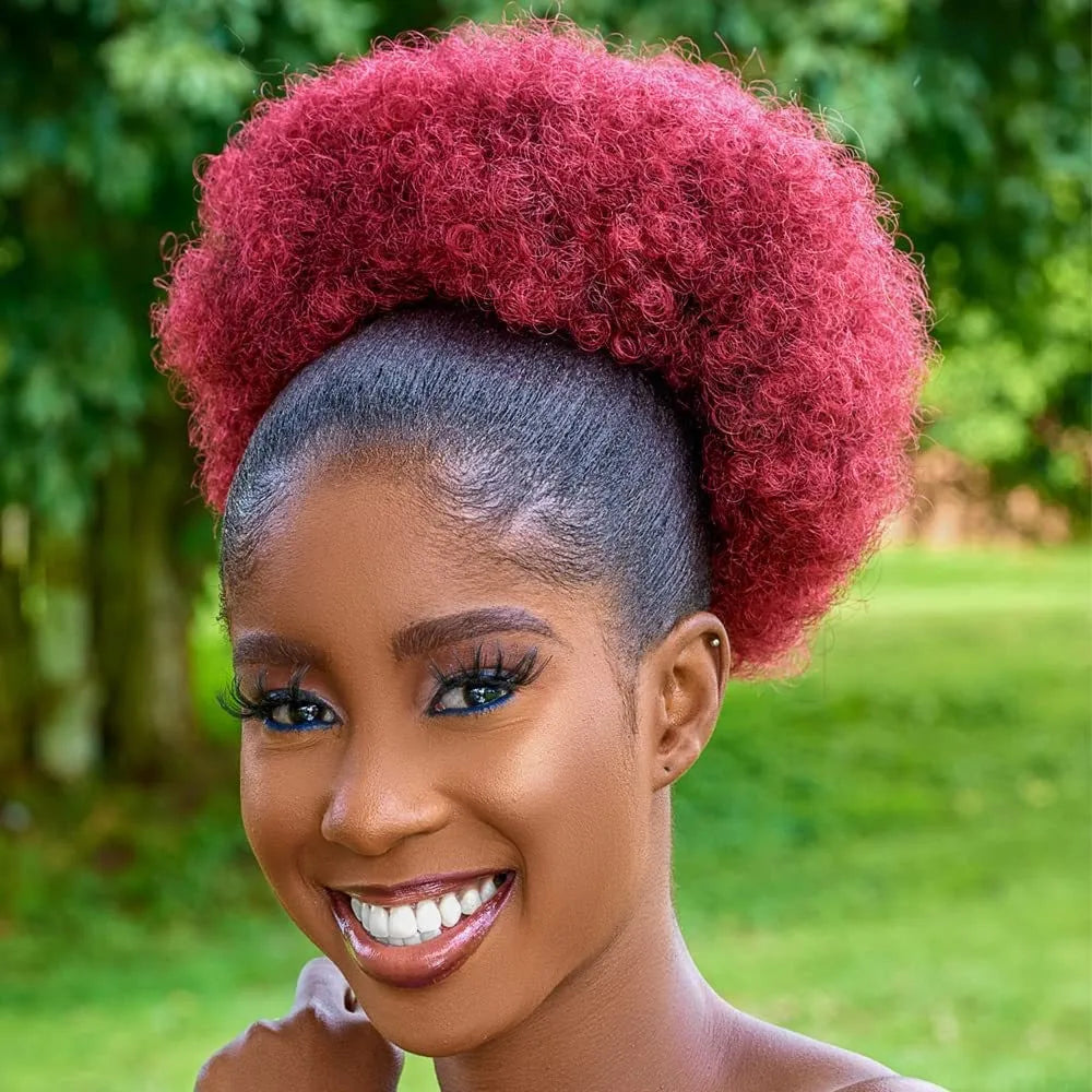 Large Afro Synthetic Puff Drawstring Ponytail 10 Inch Short Kinky Curly Hair Ponytail Hair Extensions with 2 Clips