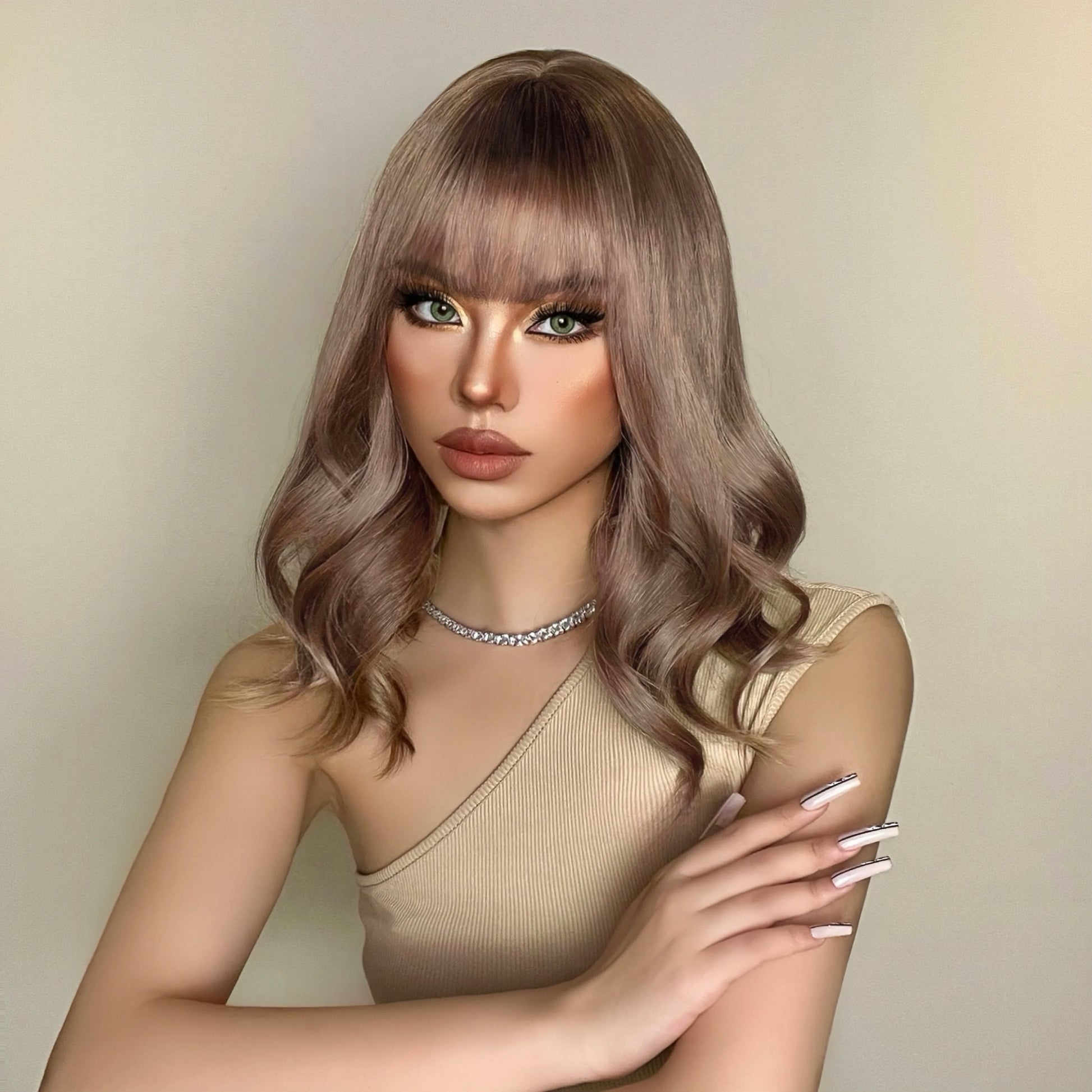 Long Wave Ombre Brown Blonde Wigs with Bangs High Temperature Fiber Synthetic Wigs for Black Women Afro Cosplay Wigs