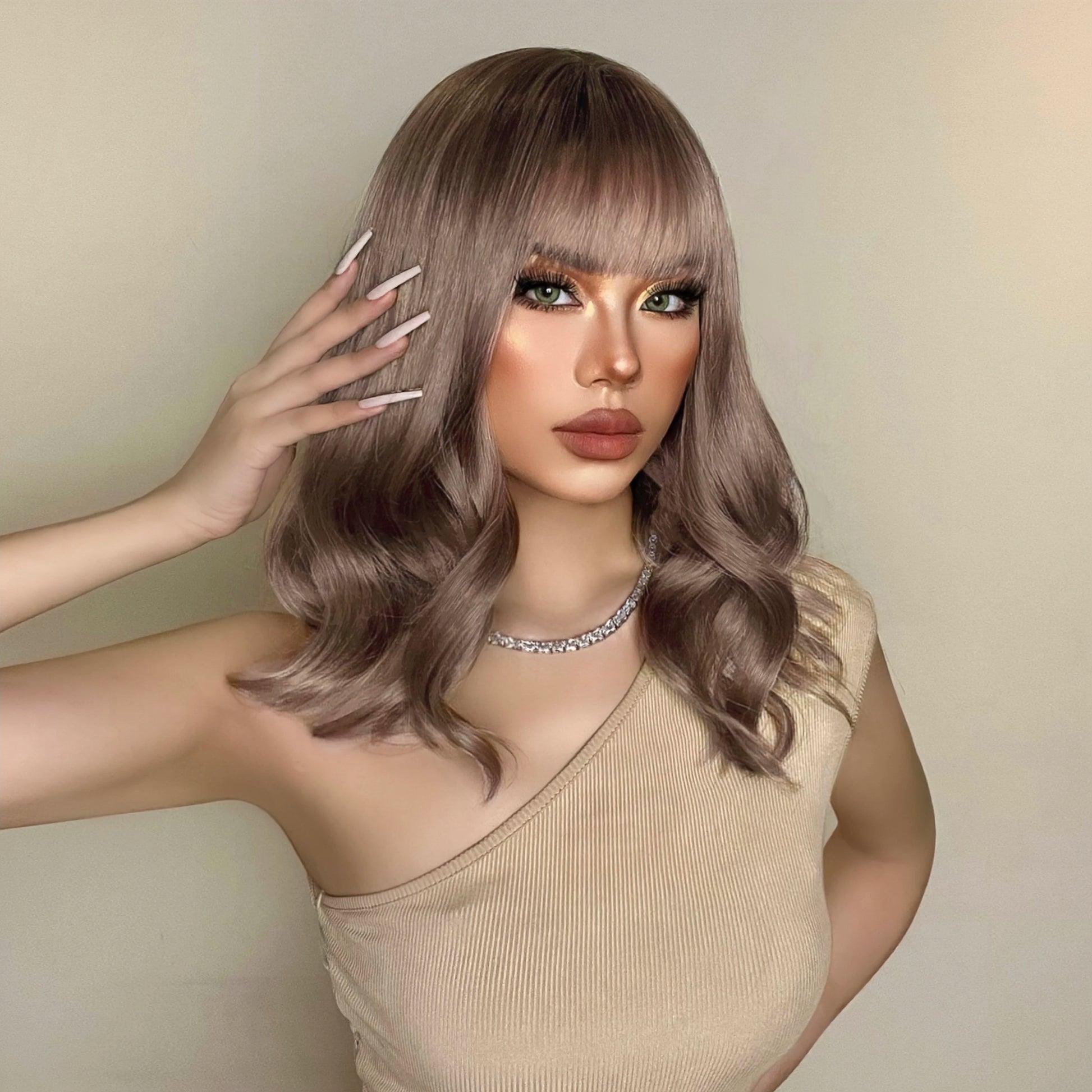 Long Wave Ombre Brown Blonde Wigs with Bangs High Temperature Fiber Synthetic Wigs for Black Women Afro Cosplay Wigs