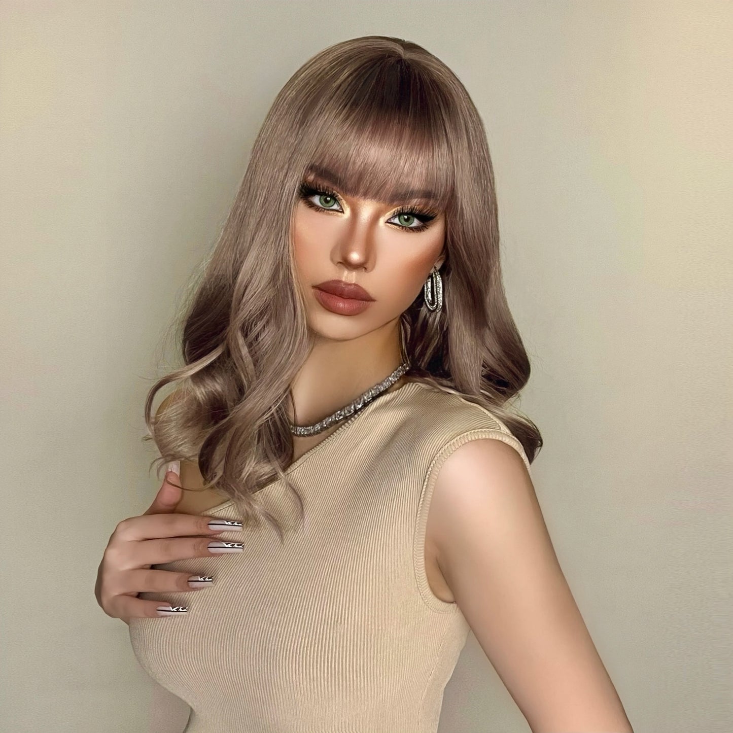 Long Wave Ombre Brown Blonde Wigs with Bangs High Temperature Fiber Synthetic Wigs for Black Women Afro Cosplay Wigs