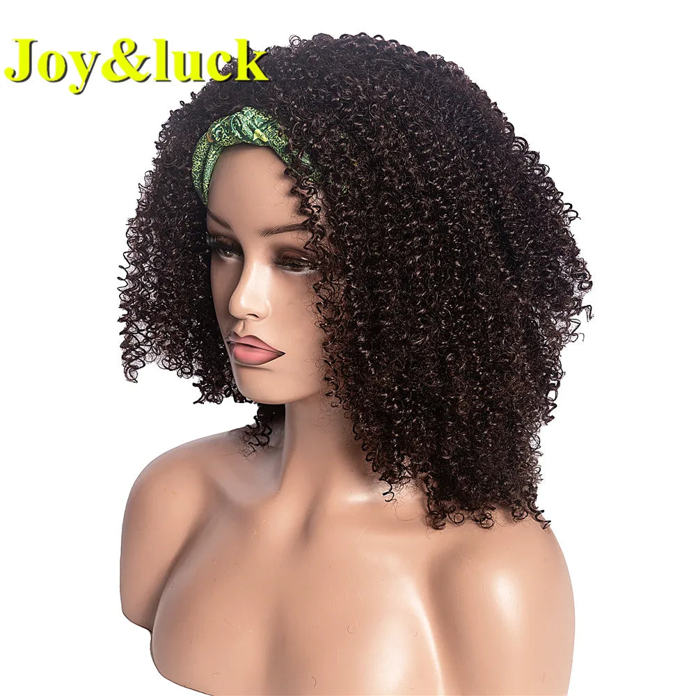 Headband Synthetic Wig Short Afro Kinky Curly Hair Wigs for Black Women Fluffy Curls Hairband African Turban Wrap Hair