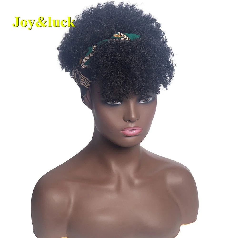 Headband Synthetic Wig Short Afro Kinky Curly Hair Wigs for Black Women Fluffy Curls Hairband African Turban Wrap Hair